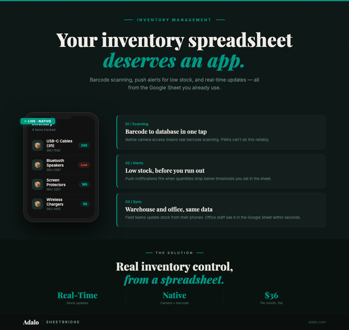 Crie um aplicativo nativo de inventário a partir do Google Sheets