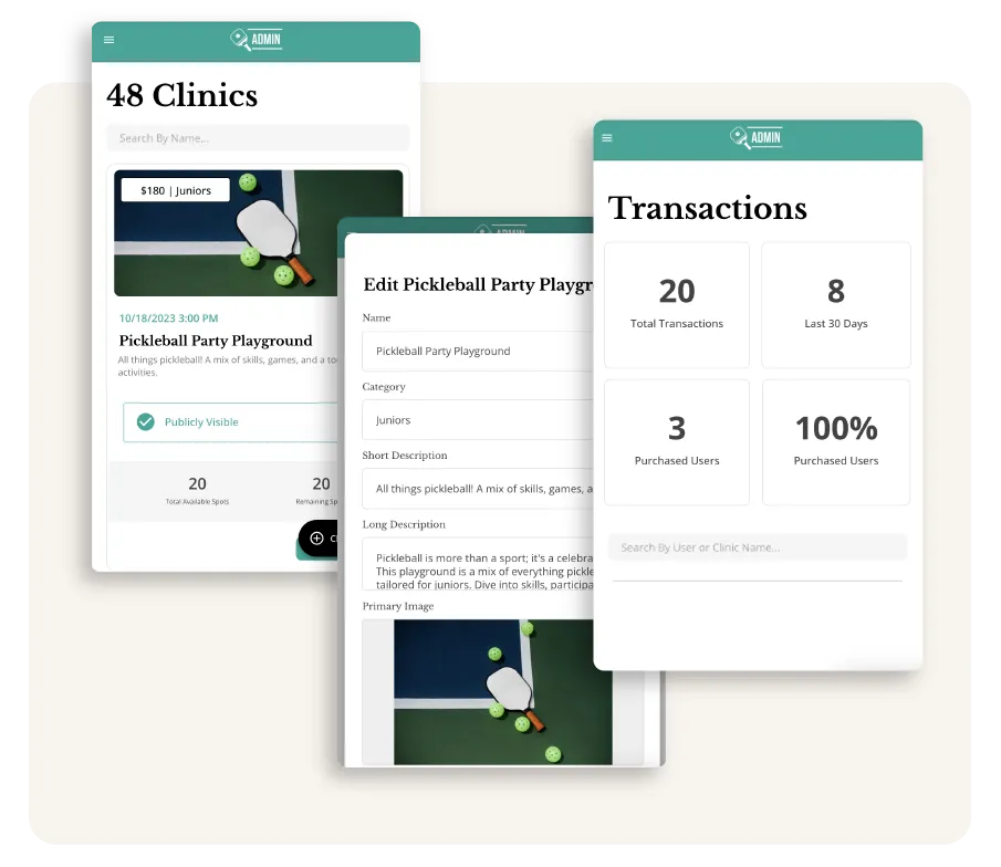Imagens da tela de administração e experiência do usuário