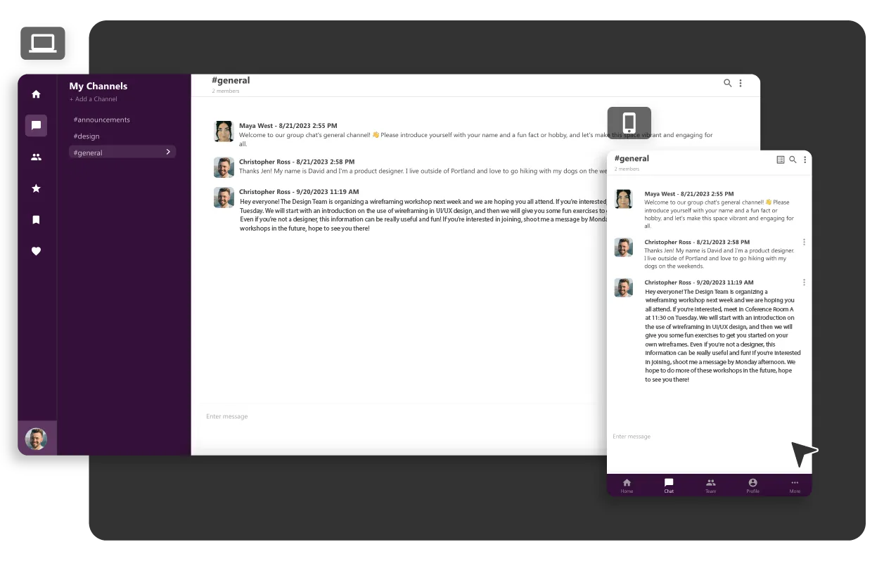 Mensagem com sua comunidade em uma imagem de aplicativo personalizada