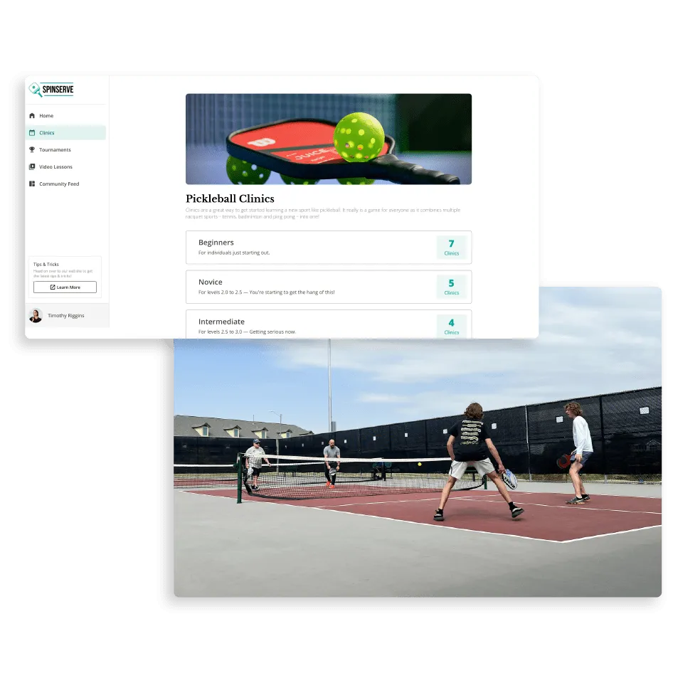 Ofereça compras para clínicas e ligas de pickleball