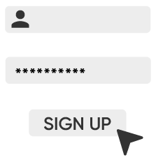 Uma tela de inscrição de usuário simples com um nome de usuário, senha e cursor. 