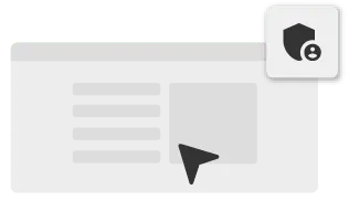 Uma janela simplificada do navegador com um cursor do mouse e um ícone de administrador.