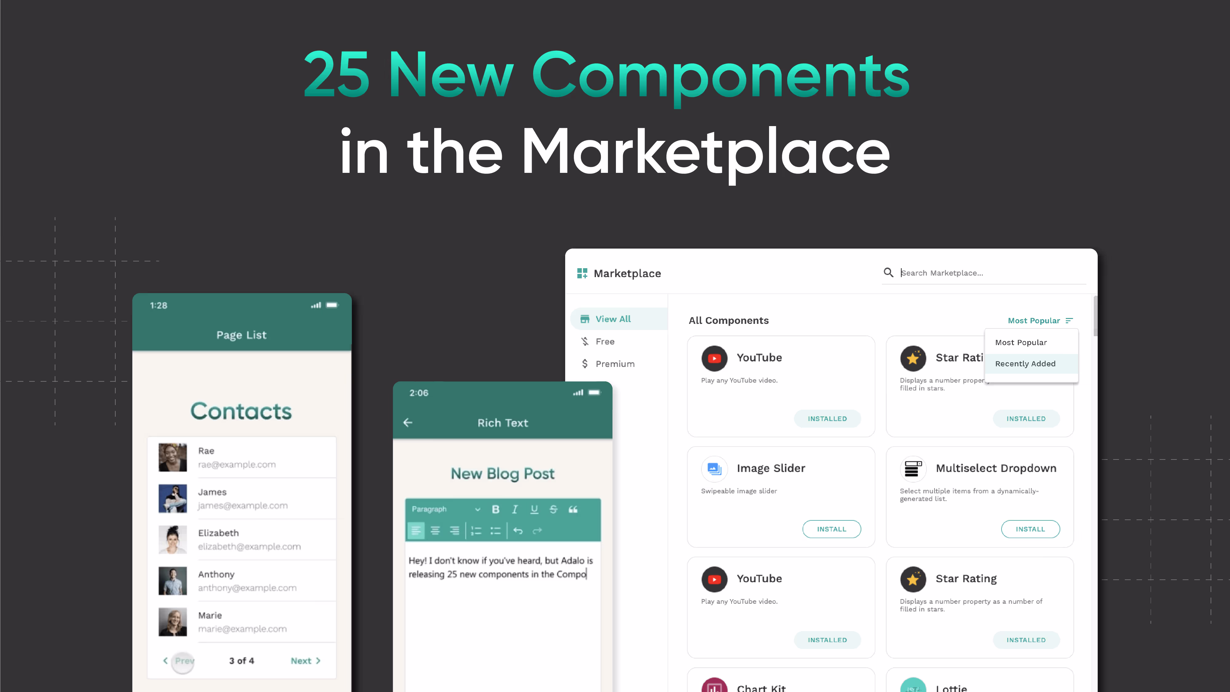 Atualizações do Adalo Component Marketplace - dezembro de 2022
