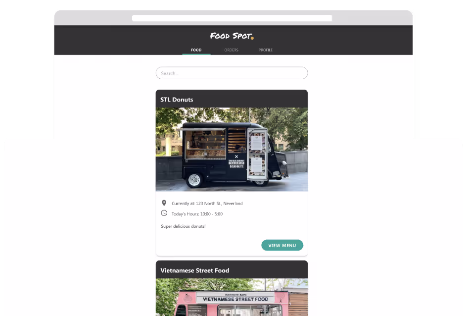 Aplicativo responsivo para pedidos de comida desenvolvido com o Adalo