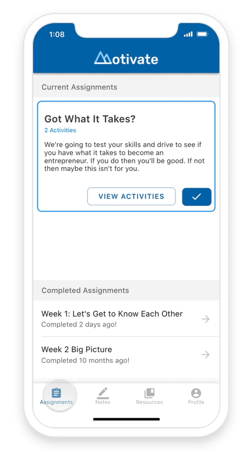 Pré-visualização do aplicativo de coaching