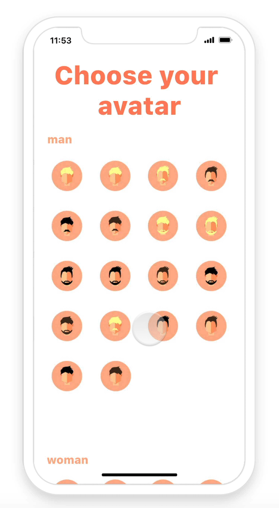 Pré-visualização do Seletor de Avatares do Usuário