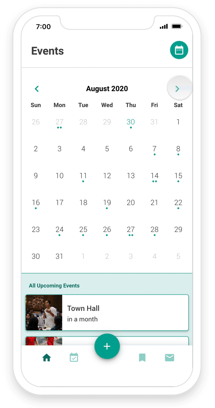 Pré-visualização do calendário de eventos