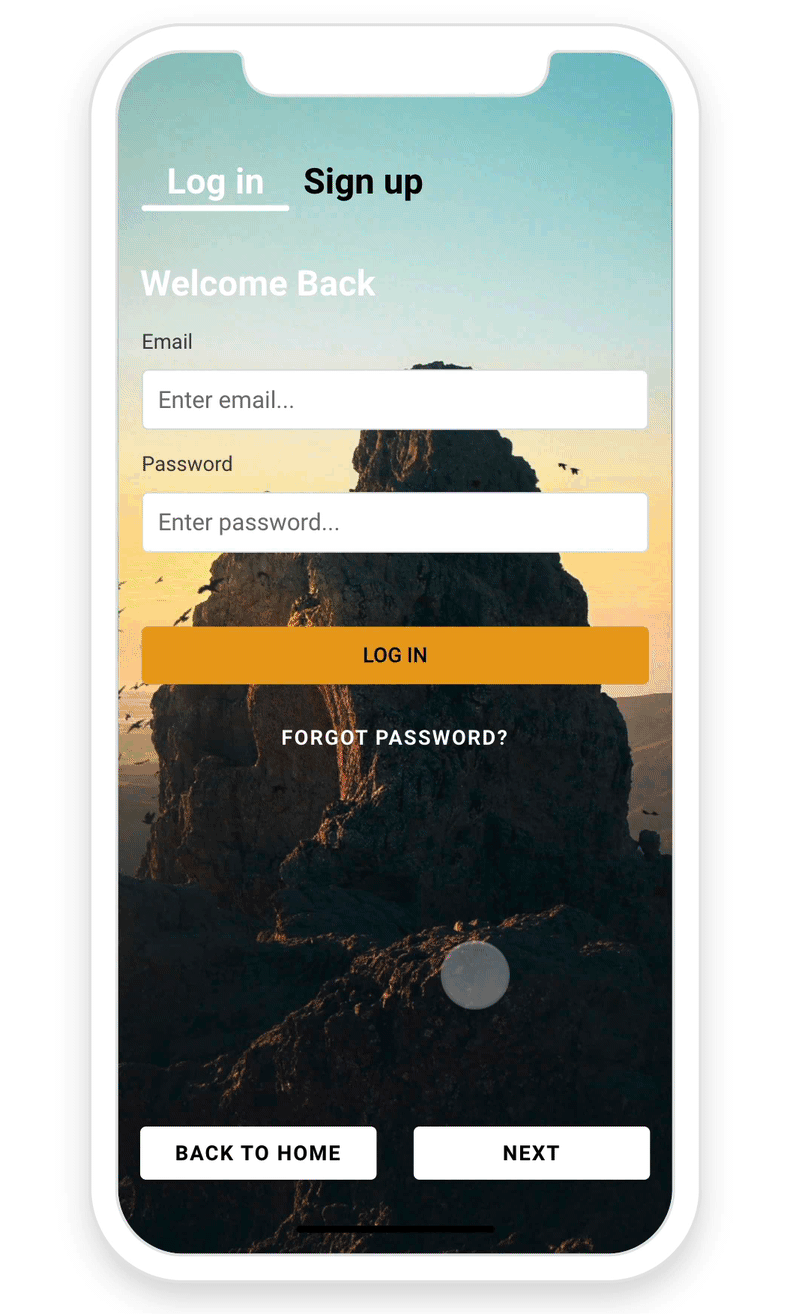 Pré-visualização de login/cadastro